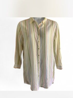 Cynthia Rowley Pastel Multi-Stripe Button-Down dress/coverup size L